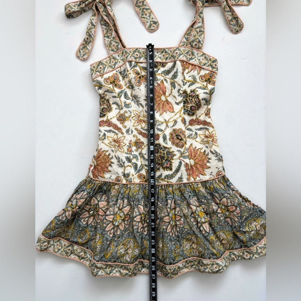 ZIMMERMANN EDIE TIE STRAP MINI DRESS CREAM PAISLEY SZ 1 US 6 - Picture 4 of 12